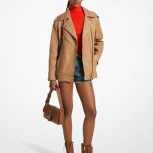 Michael Kors Crinkle Leather Bomber Jacket NEW